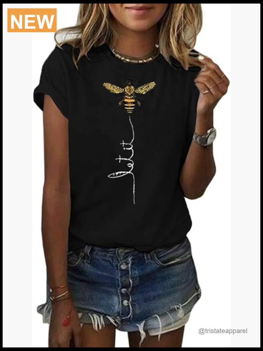 Cute Bee Graphic Tee Short Sleeve Let It Bee Funny Letter Print Summer Top